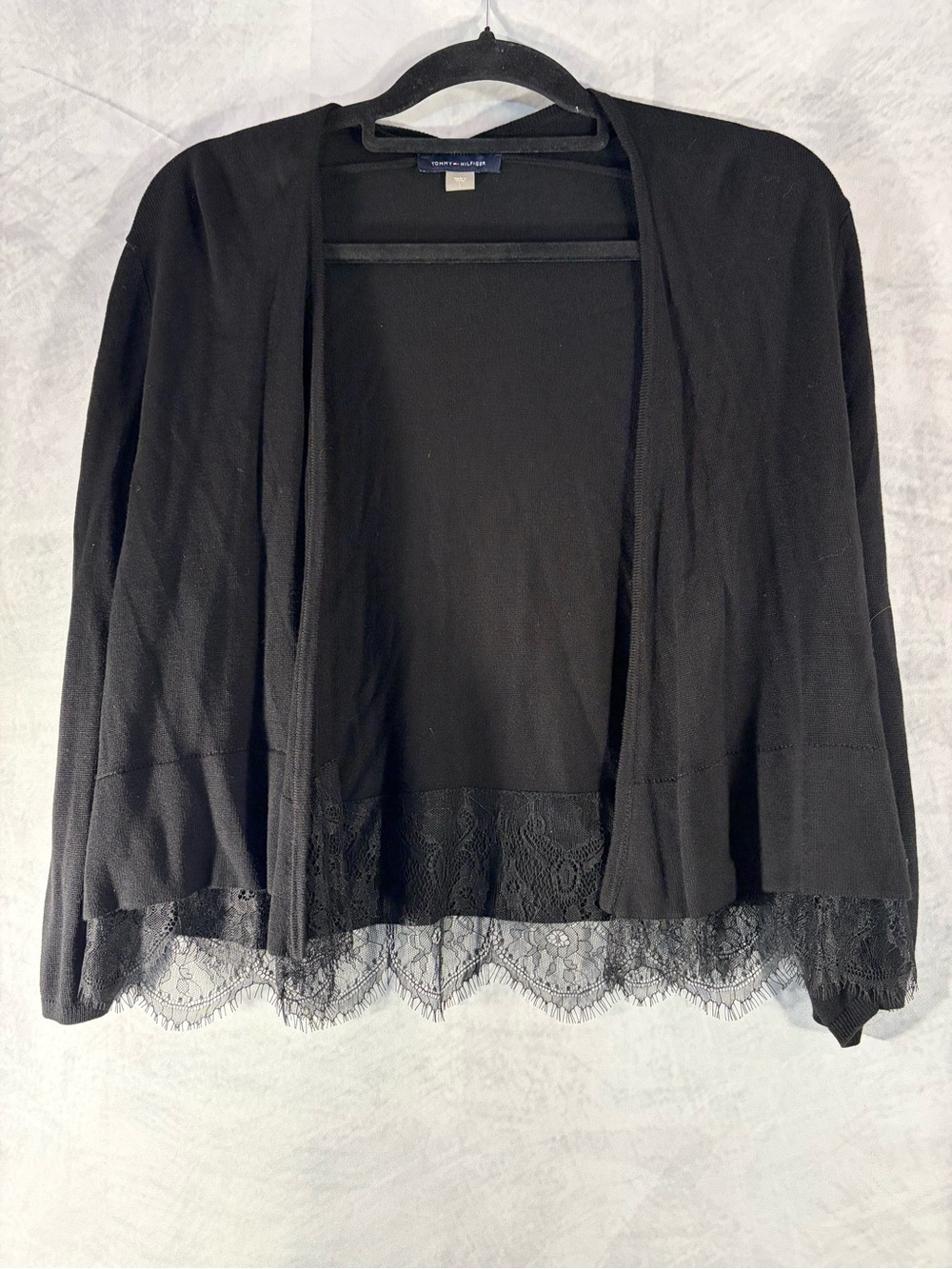 Tommy Hilfiger Black Lace Hem Open Front Cardigan Women’s L